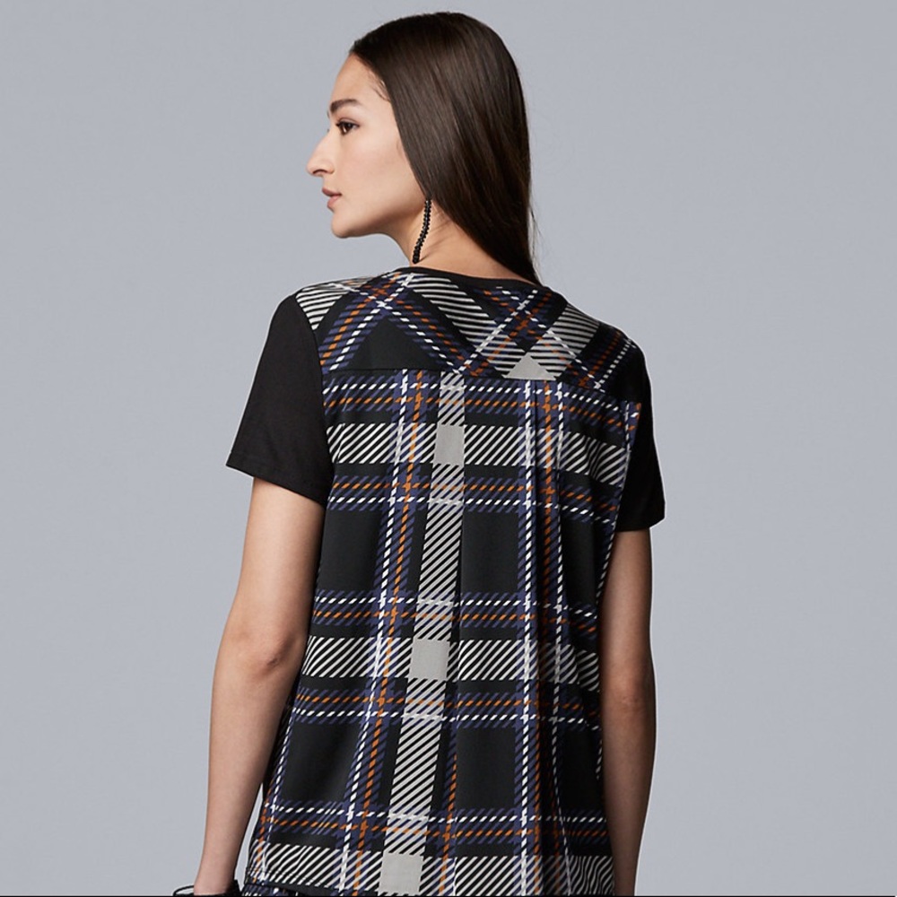 Simply Vera Vera Wang Tee with plaid back - small